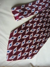 Red Blue Beige SILK Tie Necktie PERRY ELLIS  (4151)