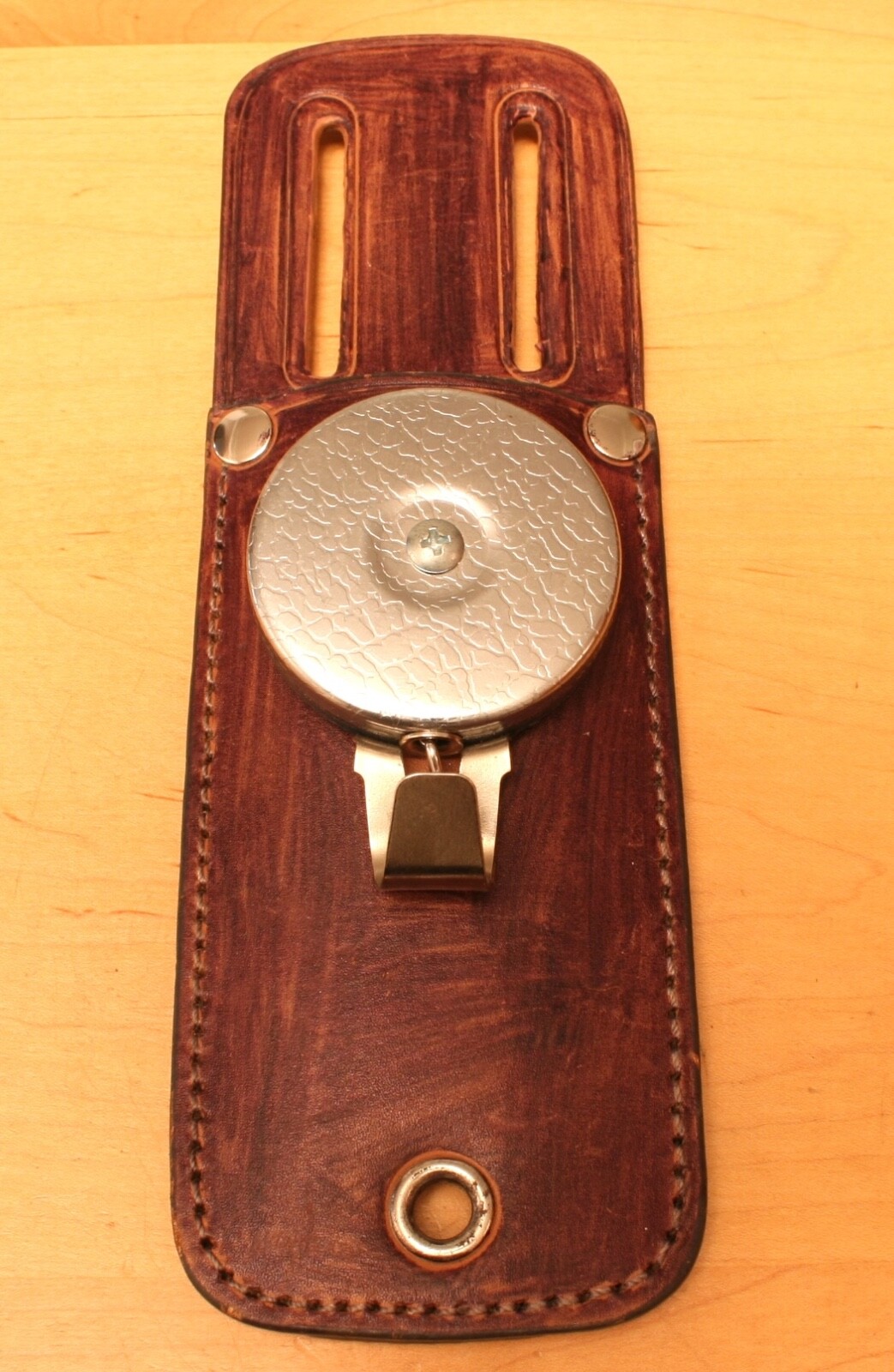 Rare Vintage Leather Belt Mount Retractable Key Holder, Excellent