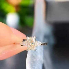 Radiant Cut Diamond Ring 1.50 Ct 14k White Gold  Lab Created Engagement