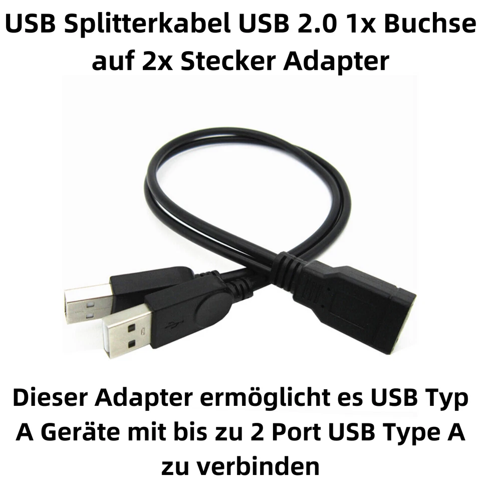 B42 USB splitter cable USB 2.0 1x socket to 2x plug data and power cable 30cm - Image 2 of 4