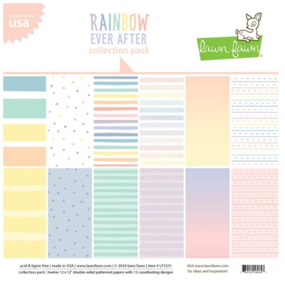 New! Lawn Fawn RAINBOW EVER AFTER 12x12 Collection Cardstock Paper Pack