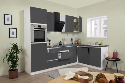 Küche Küchenzeile Winkelküche grifflos Weiß Grau Lorena 280 x 172 cm Respekta - Bild 1 von 4
