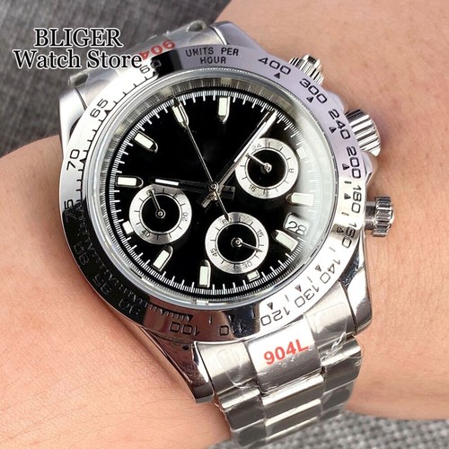 BLIGER 39mm Chronograph Two Tone Gold Sapphire Glass Quartz Watch Men VK63 Japan - Picture 16 of 35