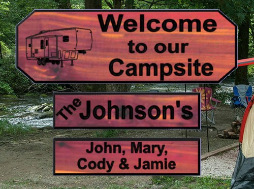 Personalized Custom Carved Camping Cedar Wood Sign Rustic Plaque Home Decor - Picture 2 of 6