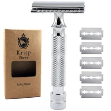 STAINLESS STEEL HEAVY DUTY DOUBLE EDGE SAFETY RAZOR FOR MEN + 10 SHAVING BLADES