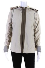 Elizabeth Roberts Women's Long Sleeve Full Zip Mid-length Rain Jacket Beige S