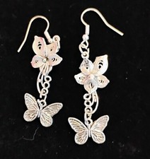 Silver Flower And Butterfly Dangle Earrings