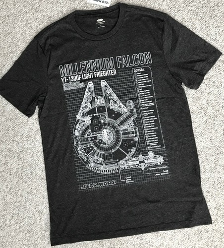 MILLENNIUM FALCON STAR WARS T-SHIRT dark gray BIG LOGO diagram specs blueprint - Picture 2 of 4