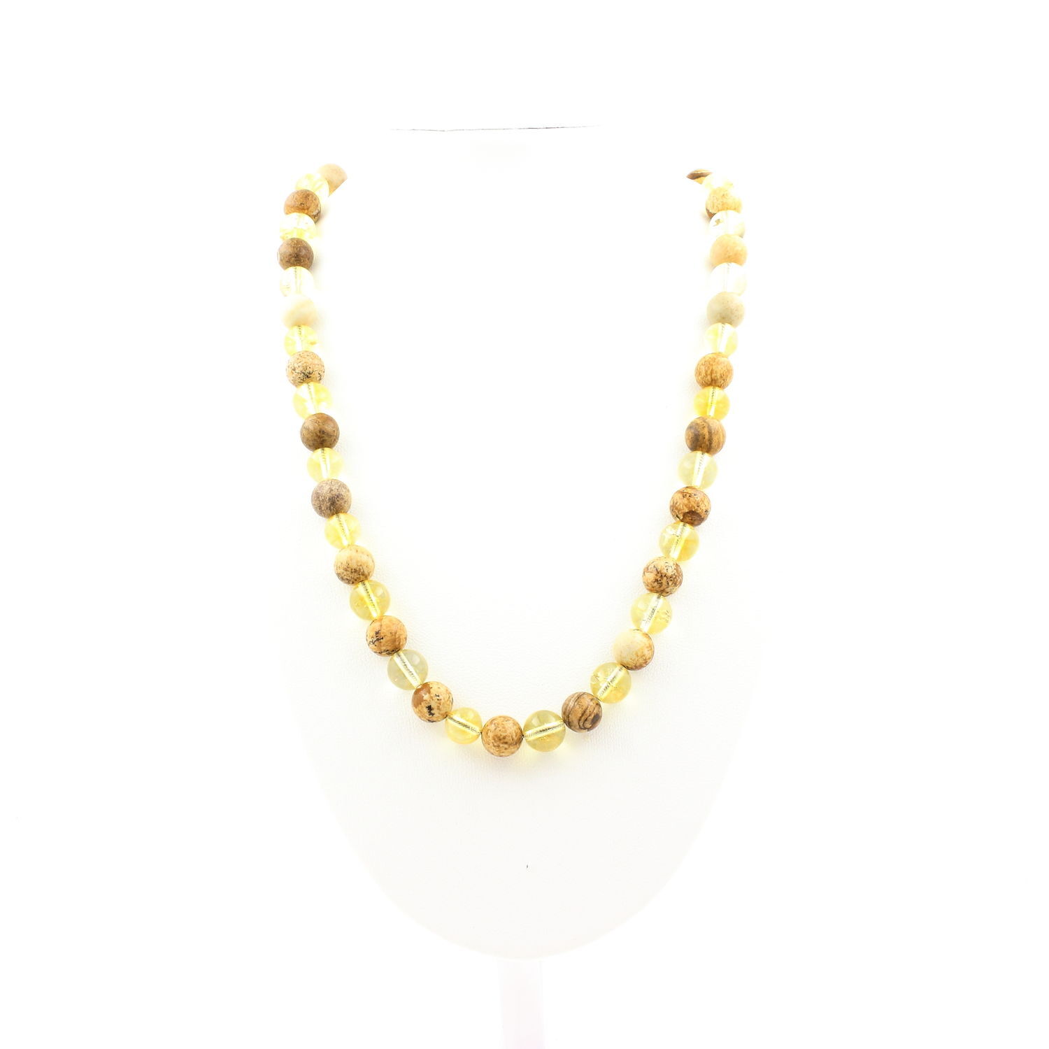 Collier Citrine et Jaspe paysage 8 mm en acier anti-ternissement durable