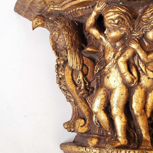 Carved Wood Gold Wall Bracket 19th Century Sconce Shelf Console Cherubs Angels - Picture 6 of 12