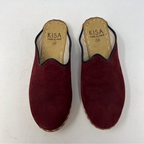 KISA Made By Hand Nubuck Leather Mules With Trim Trending Burgundy Fall 38 EU - Picture 3 of 7