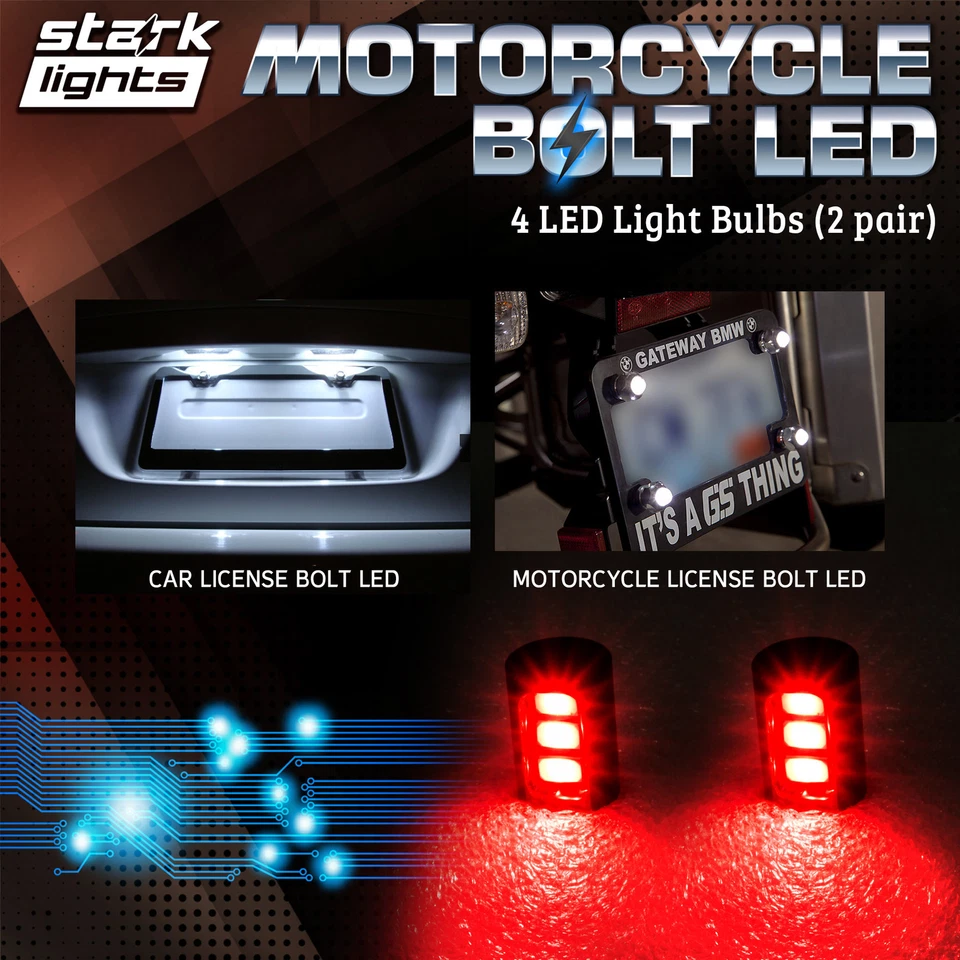 4x Tornillo Moto 3SMD LED Perno Lámpara Coche Placa Señal de Giro Luz ROJA D Foto 3 de 4