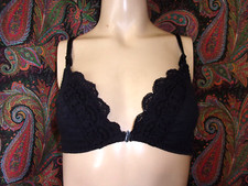 Vintage Olga Black Lacy Front Close Soft Cotton Cup Underwire Bra 36C 31023