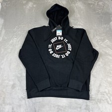 Nike Hoodie Just Do It Pullover Men's M Black Long Sleeve Hooded Sweatshirts