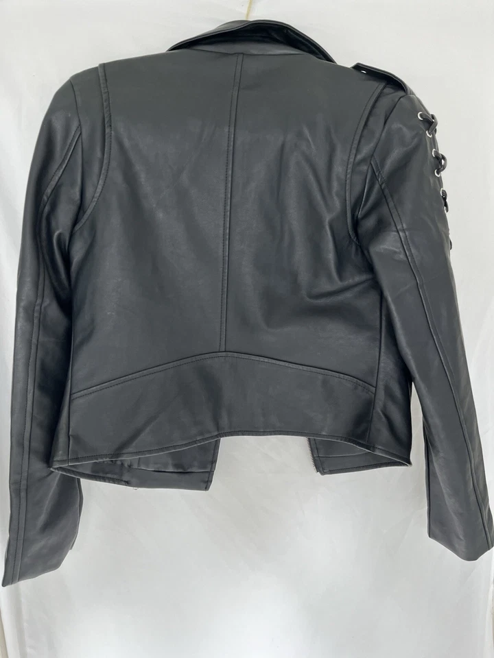 JAQUETA DE MOTOCICLISTA DE COURO SINTÉTICO SOMENTE MEMBROS - PRETA - Imagem 3 de 3