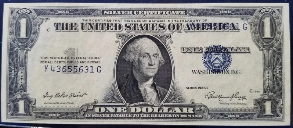 1935E MAJOR MISALIGNED OVERPRINT ERROR $1 SILVER CERT FR. 1614 PCGS 64 PPQ - Image 2 of 4