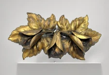 Antique/VTG Art Nouveau Lily Flowers Oak leaves brass repousse brooch