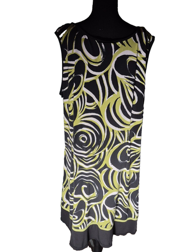 Vintage Shift Dress Womens Plus Size 24 Green Y2K Mod Artsy Stretch Geometric - Picture 6 of 10
