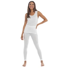 Ladies Thermal Underwear Pointelle Sleeveless Vest Top & Leggings Set Warm 10-20