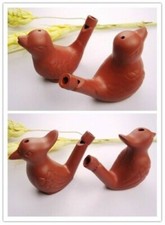 2 X Purple Clay Bird Water Whistle Ocarina Warble Ceramic Cardinal Novelty Child
