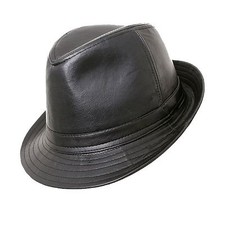 Black Faux Leather Trilby PVC Hat Leather Look Vintage Jazz Band Classic 5 Sizes