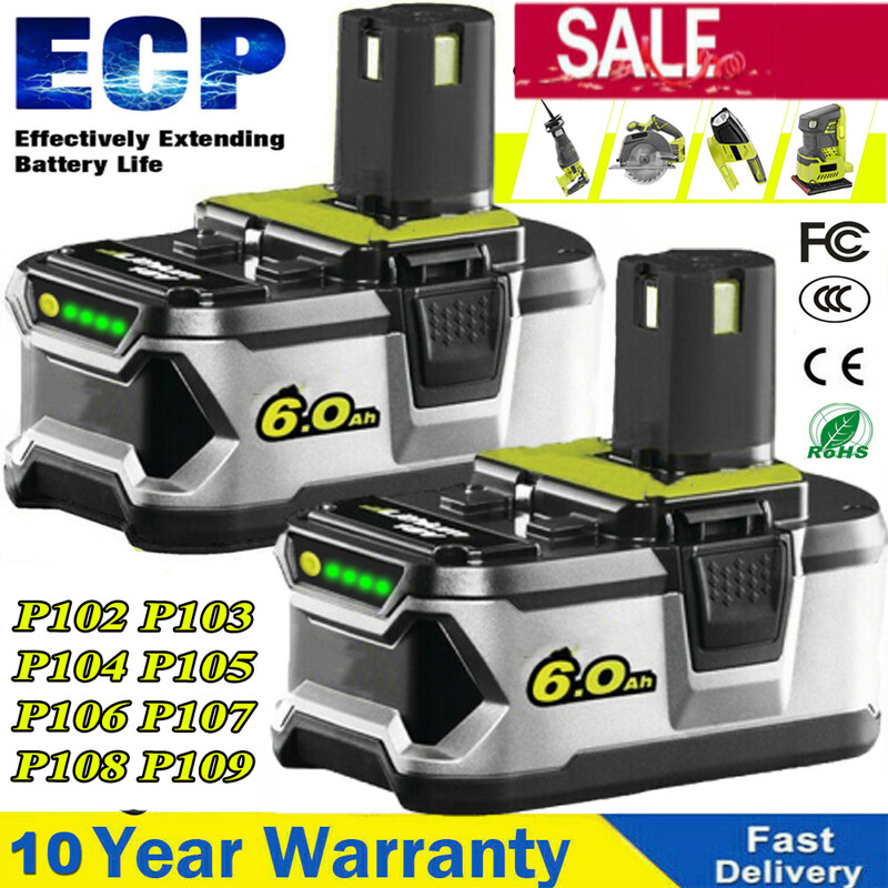 2pack 6.0Ah For RYOBI P108 18V One Plus High Capacity Battery 18V Lithium-Ion