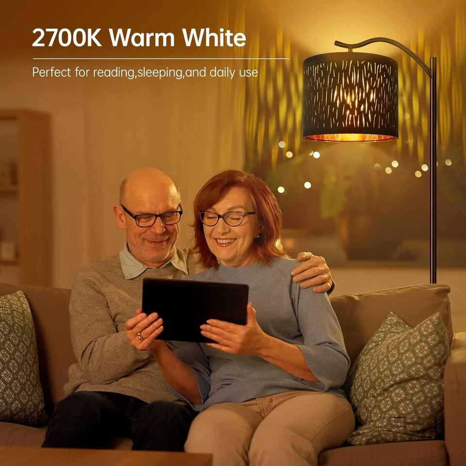 Tree Texture Shade Floor Lamp - 8W LED Arched Standing Lamp with Linen Shade, - Image 3 of 4