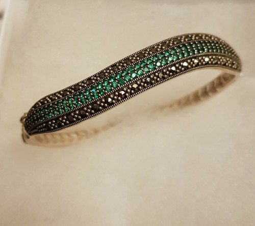 Marcasite Bangle Bracelet-Emerald Bracelet-Sapphire Bracelet-Ruby Bracelet-Silve - Picture 3 of 24