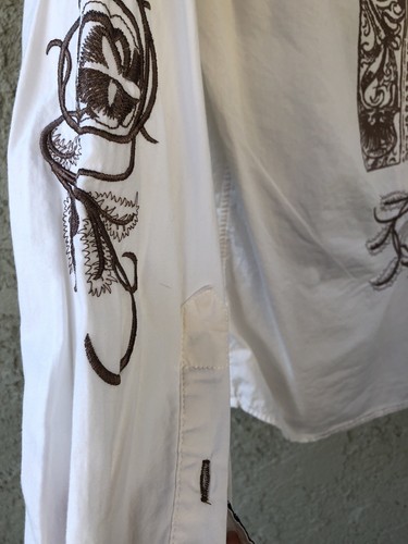 English Laundry Men’s Sz S Long Sleeve Embroidered Ivory Sewn Shirt Front Button - Picture 9 of 12