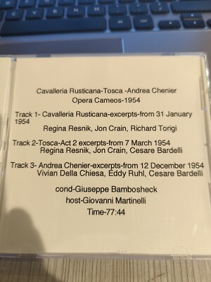 Rare Live Opera Recording CD -177 Andrea Chenier 1954 Rusticana Resnik Crain Tor