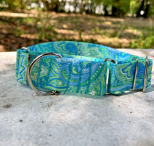 1.5" Wide Martingale Adjustable Dog Collar - Green Paisley Martingale Collar USA