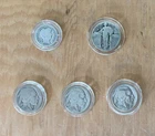 Antique Coins Lot of 5-3 Buffalo Nickels, 1 Liberty Quarter , 1 Barber Dime