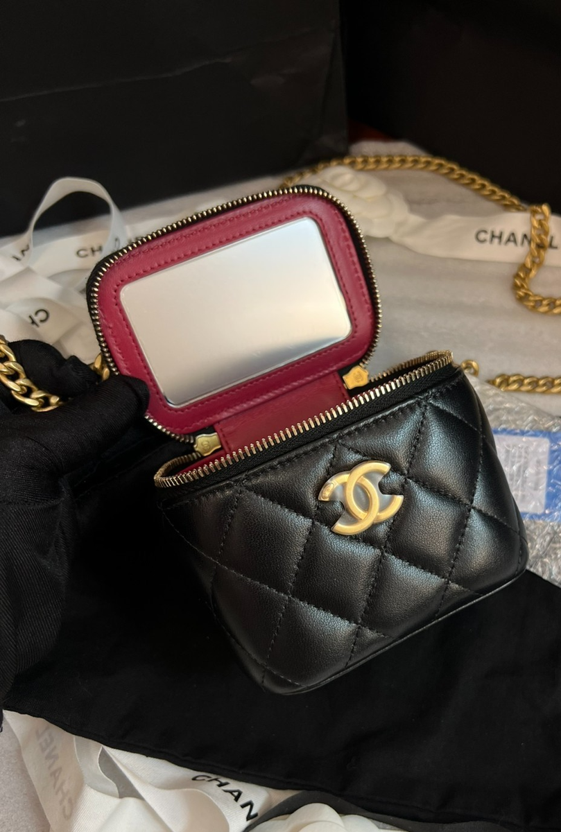 バッグ CHANEL camellia chain leather party bag CHANEL 23S Camellia mini box Chain Shoulder Handbag Black Gold