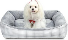 MIHIKK Rectangle Dog Beds for Small Medium 25.0''L x 21.0''W x 7.0''H, Gray