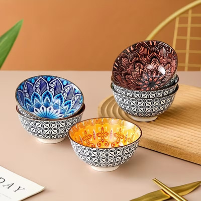 6 Keramik Schalen Set Schale Müsli Suppe klein Geschenk Reis Servieren Snacks Party Boho