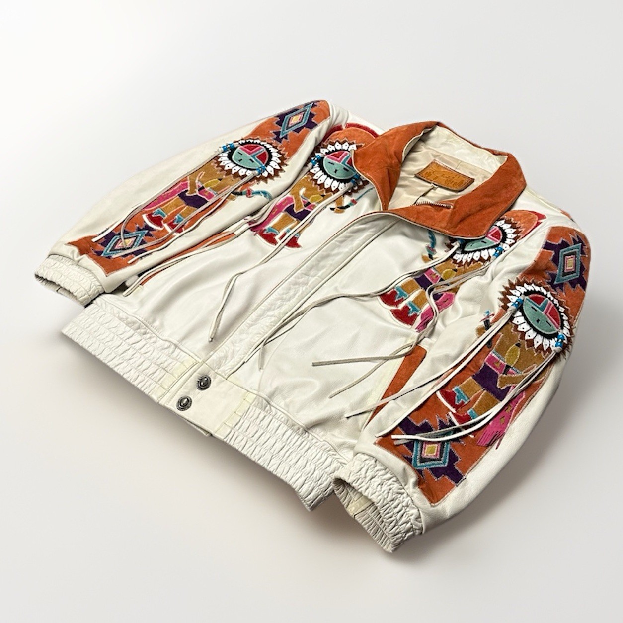 VTG 70s 40 S M Arturo Western Leather Kachina Jacket Coat Native American Indian