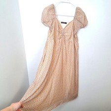 Mikarose White Orange Ditzy Floral Babydoll Milkmaid Knee Length Dress Size S