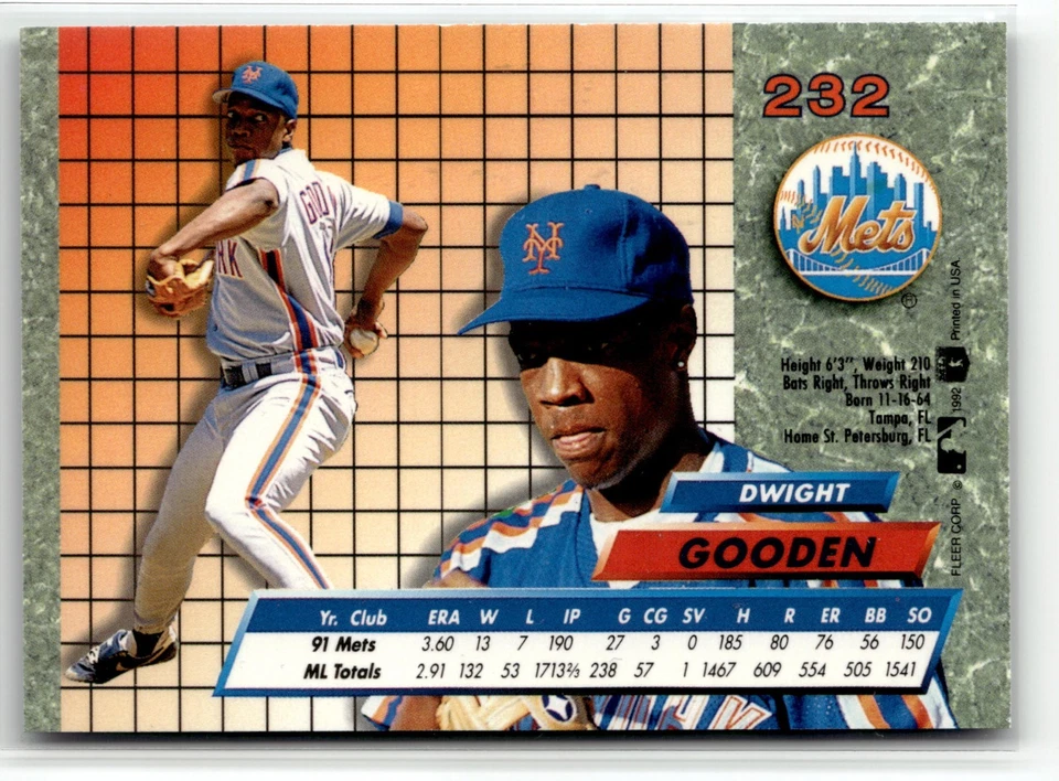 1992 Fleer Dwight Gooden #232  - Image 2 of 3