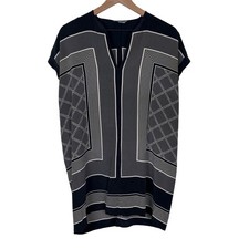 Vince 100% Silk Tunic Top XS Black Beige Oversize Graphic Elegant Minimalist