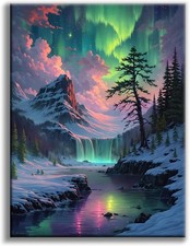 Aurora Diamond Art Kits for Adults, 5D Snowy Mountains Lake Diamond