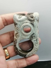 Roman Ancient Carved Stone Double-Hole Pendant Amulet Abstract Ritual Artifact