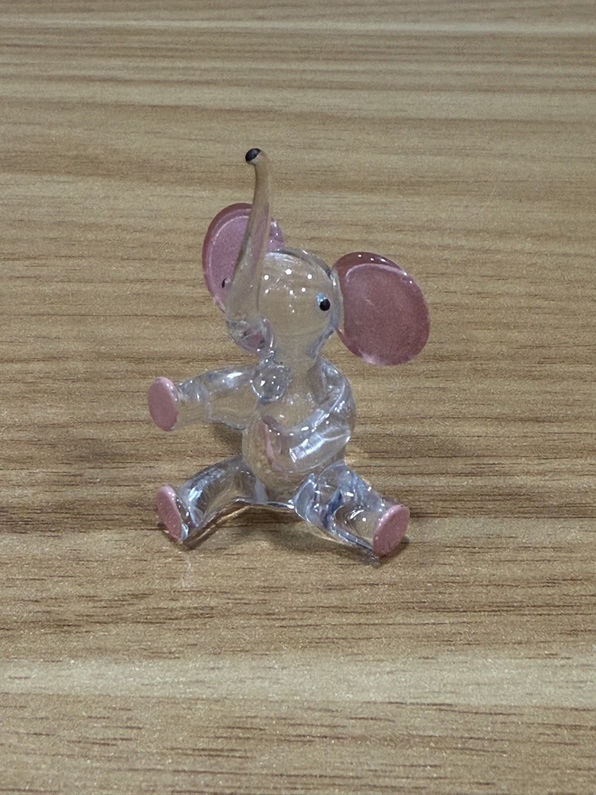 Sitting Elephant Hand blown Glass Mini Figurine Clear & Pink Vintage #7
