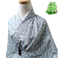 Kaerutei Kimono Blue Grey Synthetic Washable Poly Small Overall Elegant Used