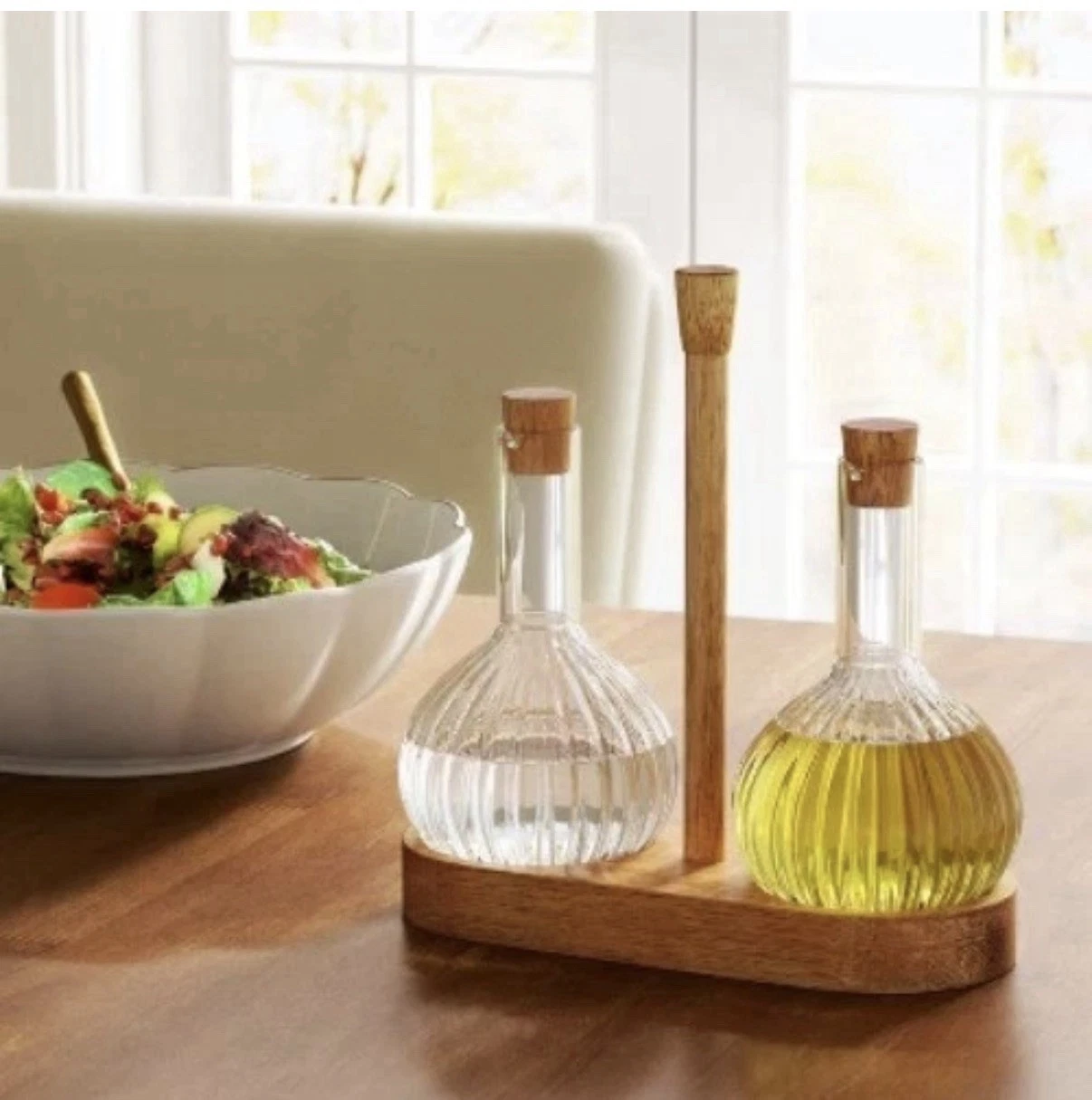 Oil and Vinegar Bottle with Wood Caddy - Threshold