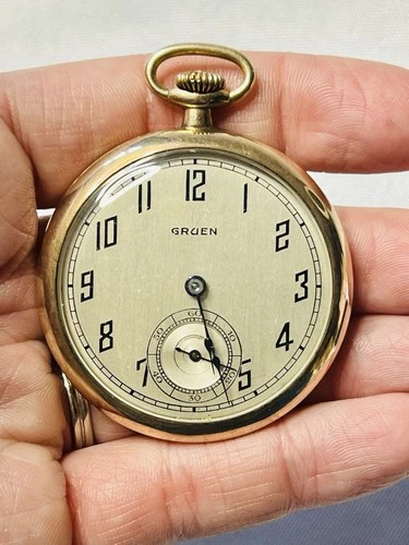Antique Gruen Pocket Watch 17 Jewels Wadsworth Referee Case Working RUNNING