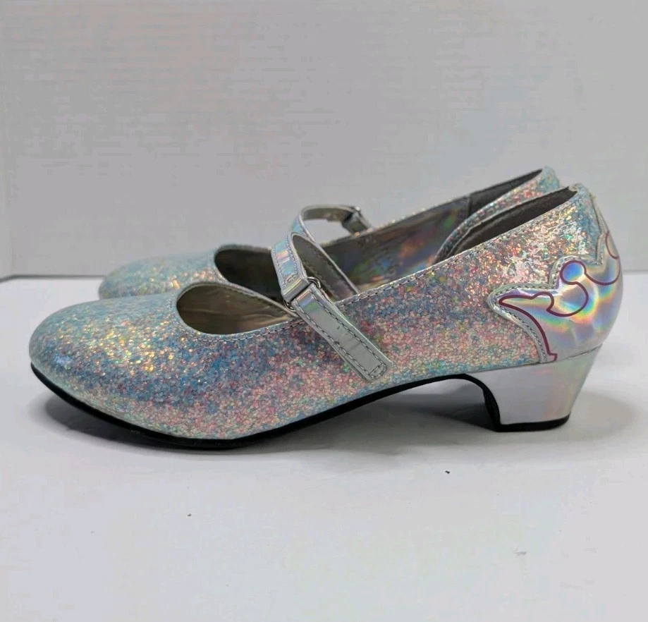 Disney Princess Girls Silver Glitter Shoes Dress-up Play Mary Jane Heels Size 2 - Image 2 of 4