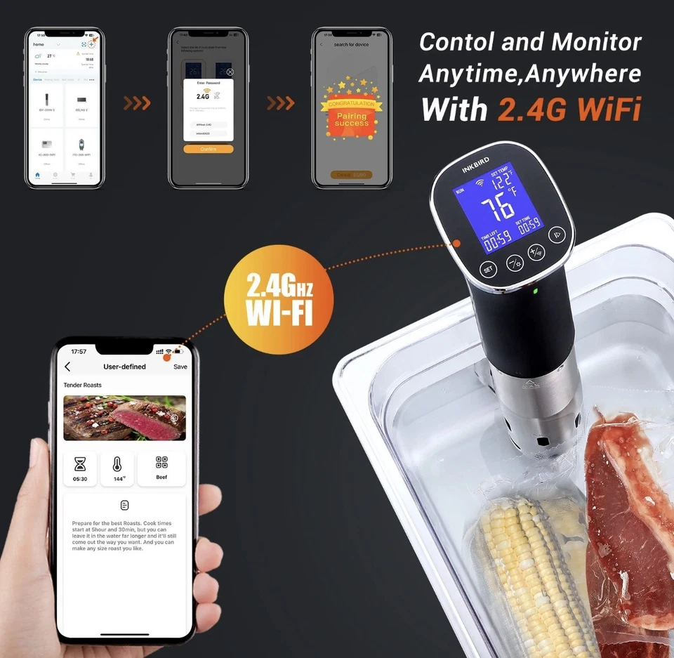 Inkbird 1000W Sous Vide Machine WiFi Precision Cooker Waterproof 0-90°C/32-194°F - Image 2 of 4