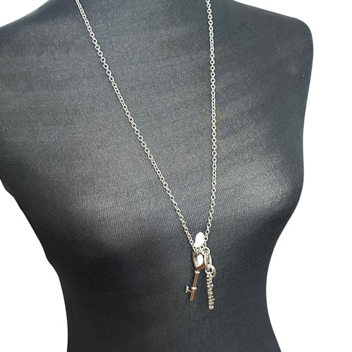 Collana Chico's Dichiarazione Gioielli 30" Regolabile Tono Argento Miracoli Scheletro - Foto 2 di 9