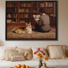 Corgi Dog Oil Painting Canvas Print Cozy Decor Framed Wall Art Gift Artwork