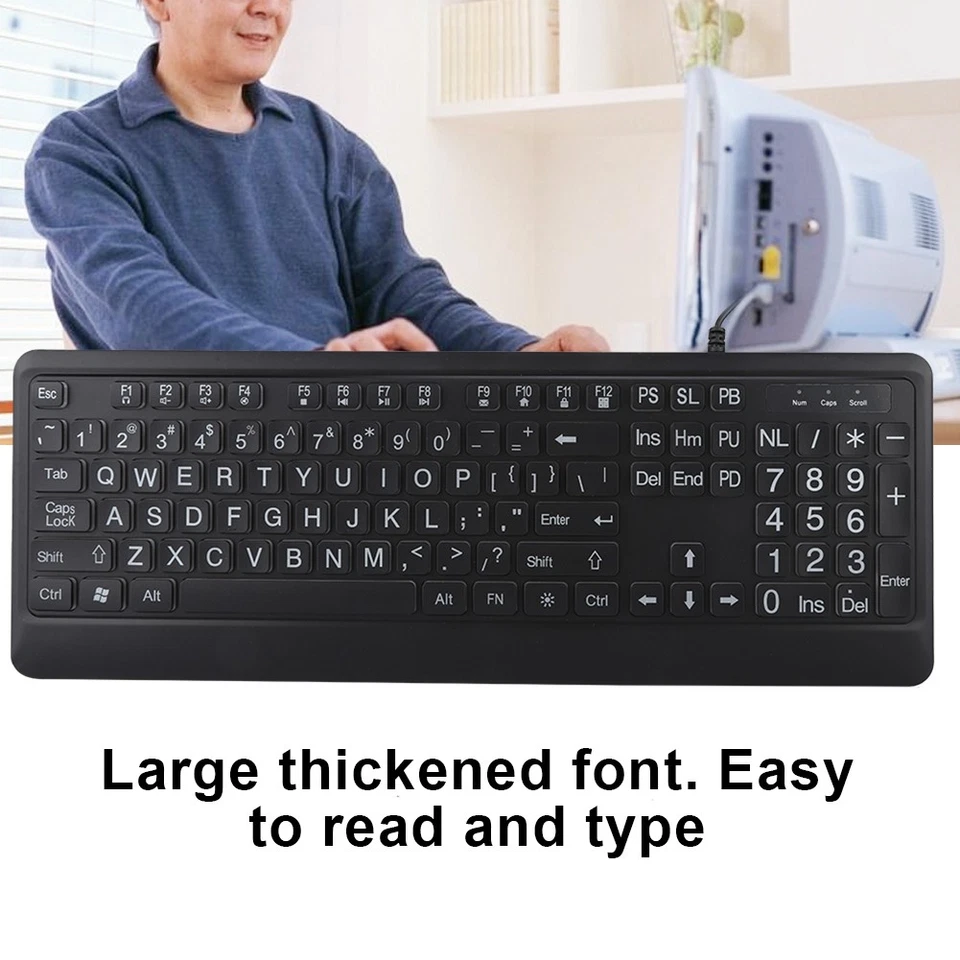 Ergonomic USB Interface Multimedia LED White Backlight Keyboard For Old Man - Image 4 of 4